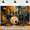 A 2D Flat Banner Background Fabric, with the Drum Set Positioned On the Colored Background Fabric.