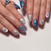Star & Moon Glitter False Nails: Short Round Manicure Stickers