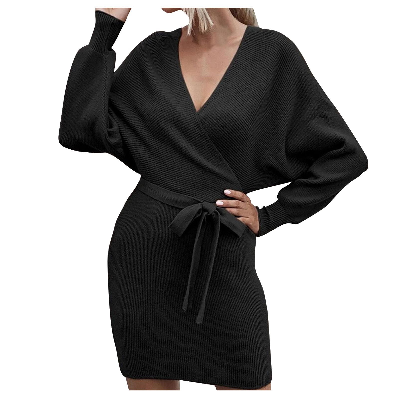 Женское модное темпераментное повседневное сексуальное трикотажное платье с v-образным — фото 3