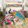 Peacock Duvet Cover Set Simple Peacock Feathers Pattern Queen Comforter Cover Girls Women 3 Piece Bedding Sets Bedroom Decor