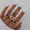 7Pcs Boho Vintage Gold Tone Sunburst Sun‑Shaped Geometric Tiger Eye Stone Open Adjustable Ring Set for Women Stackable Jewelry