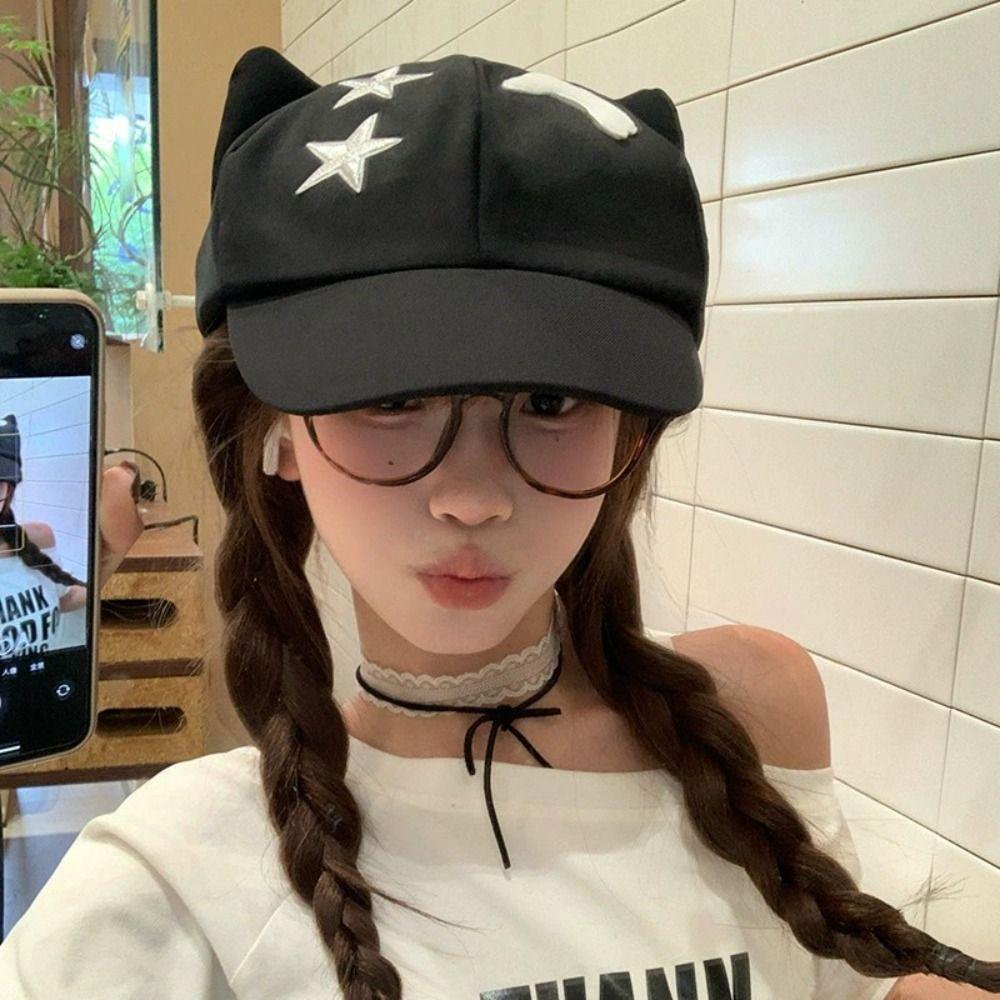 

Cute Star Peaked Hat Harajuku Visor Cap Fashion Cat Ears Baseball Cap Female чорний