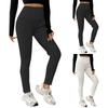 Women's Fleece-Lined Ribbed Thermal Leggings High-Waisted Slimming Design With Pockets Shapewear Leggings For Lifted Buttocks