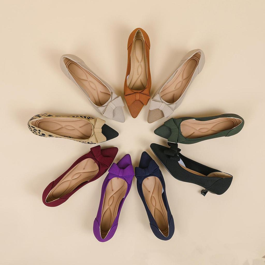 Dámské Velké Velikosti Jarní Jehlové Podpatky Boty se Špičatou Špičkou Letní Ležérní Mašle Jednobarevné Boty na Vysokém Podpatku 34-43