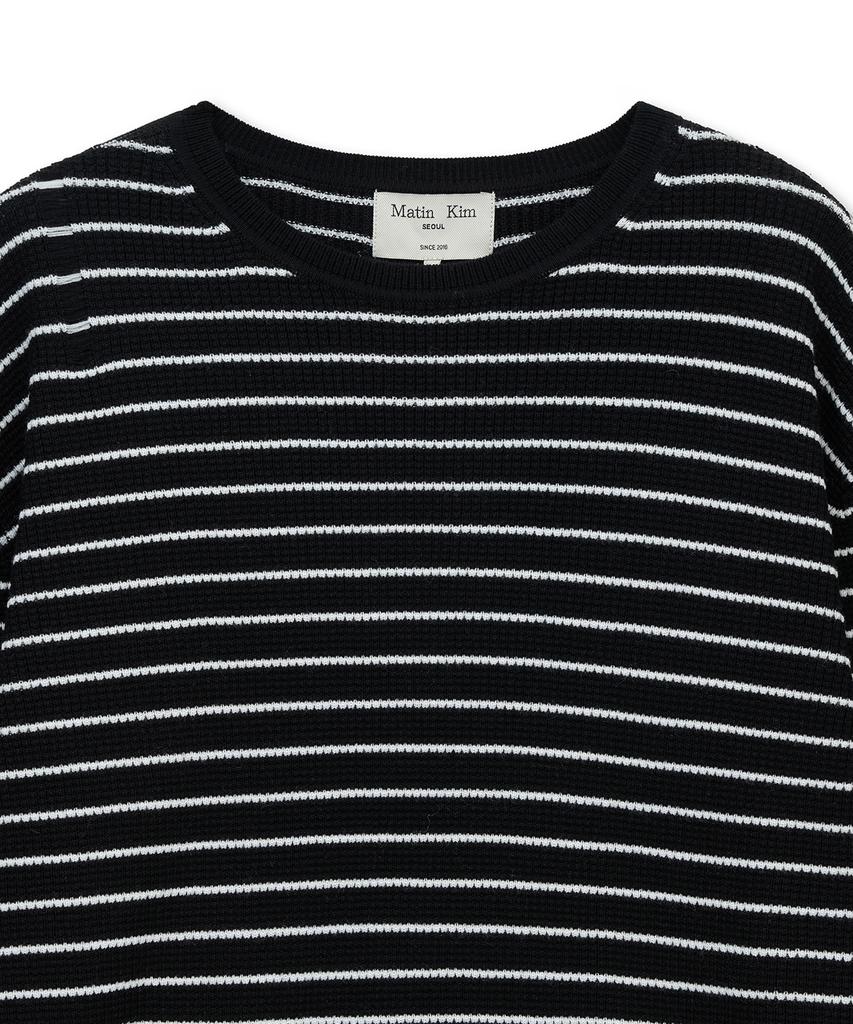 Mattengkim Stripe Damaged Loose Pullover In Black