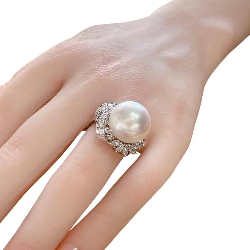 South Sea Pearl White Butterfly Farming Ring Pearl Silverx Pink Women XQ8194 Used
