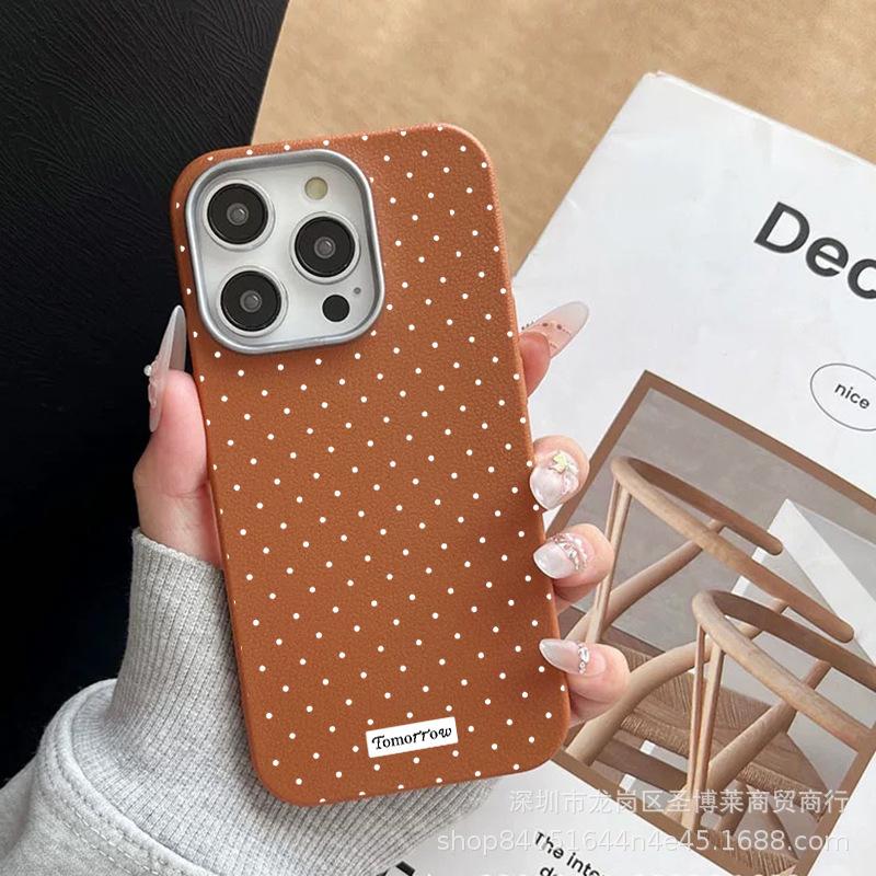 Simple polka dot for iPhone15promax mobile phone case Apple 16 leather pattern 14/13/12 protective case 17