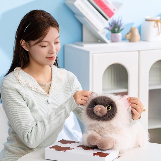 Yousheng Realistic Siamese Cat Plush Toy with Sound Lifelike Kitten Stuffed Animal Doll Meowing Interactive Cat Decor