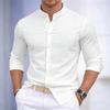 Men's Stand-up Collar White or Black Long-sleeved Shirt Solid Color Shirt Slim Fit Business Casual Men's Top