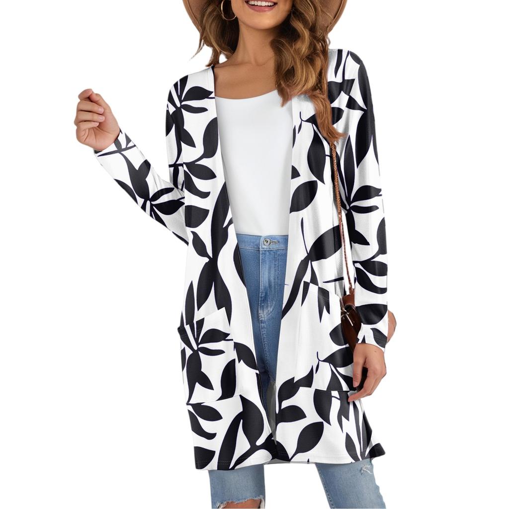 Women's Fashion Casual Comfort Floral Print Mid-Length Cardigan Jacket