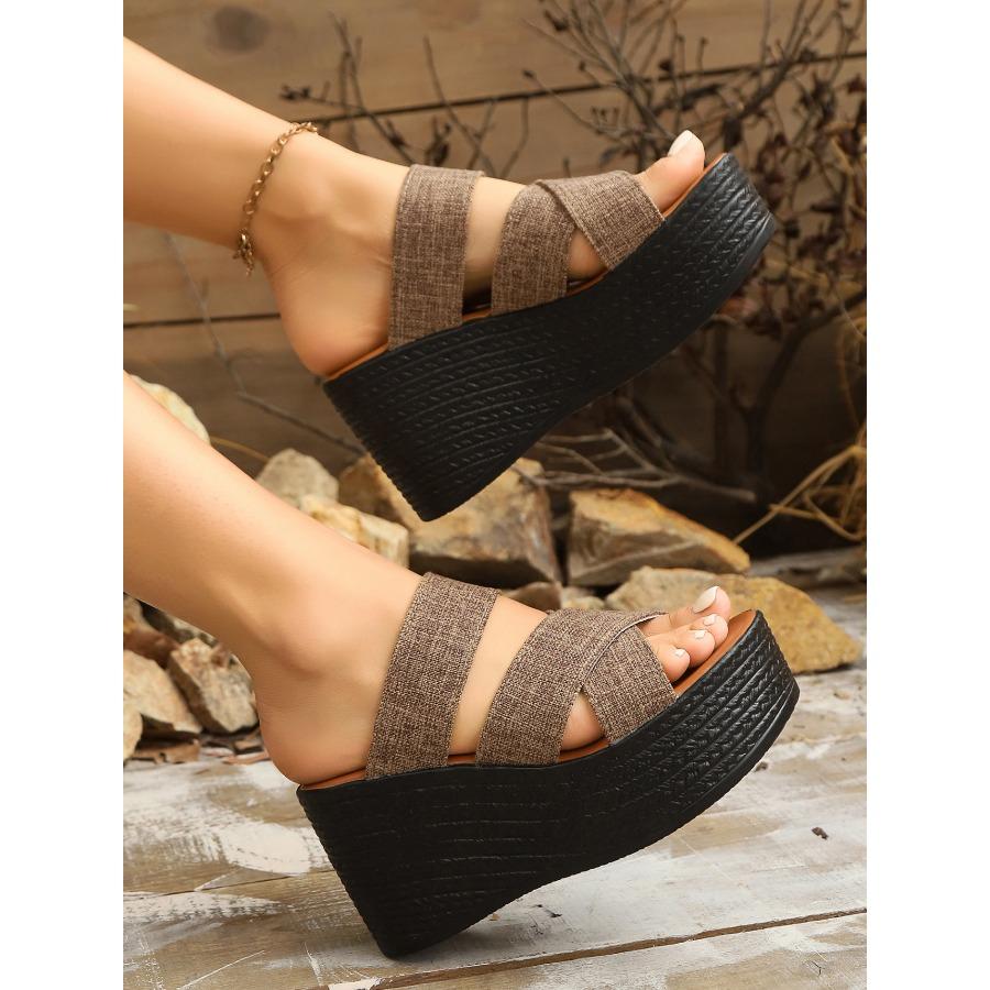 Women's Cross-Strap Casual Sandals 2025 Plus Size Summer New Arrival Fabric Platform Chunky Heel Wedges