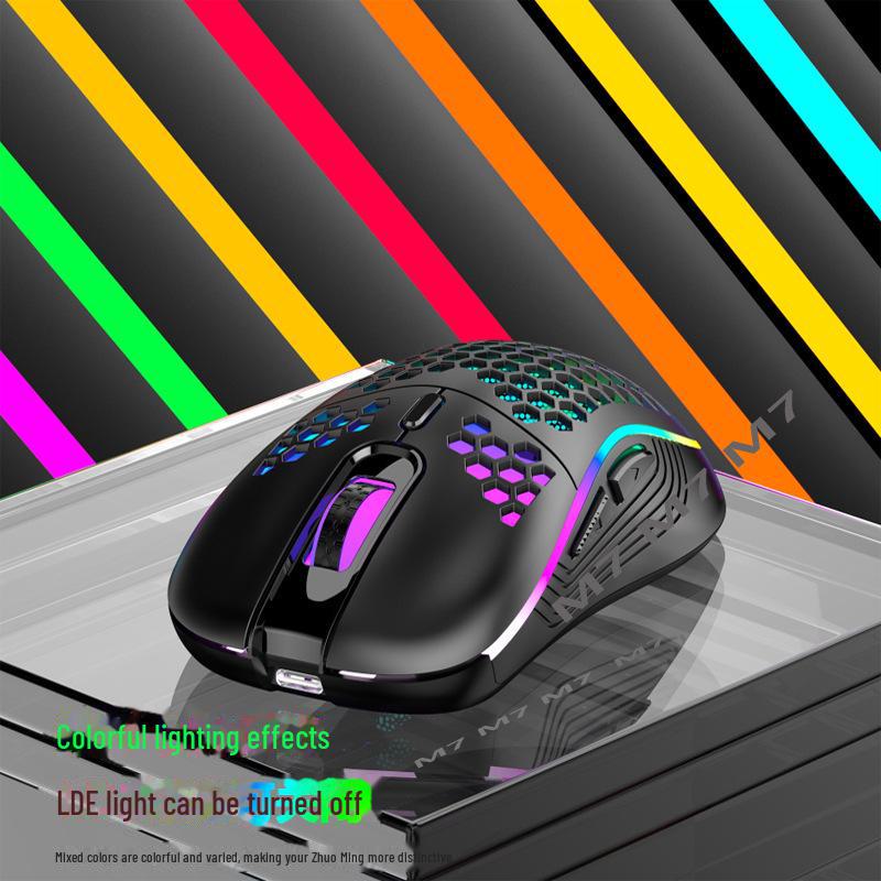 RGB Luminous Gaming Mouse with Wireless Hollow Honeycomb Design, Lightweight and TYPE-C Wired Charging.