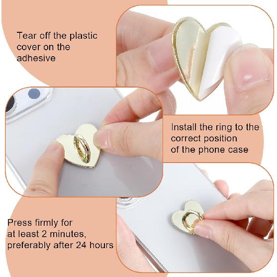8 Pcs Phone Charm Hook, Cell Phones Charm Finger Rings Adhesive Metal Phones Finger Grip Loop Stand Heart Charms for DIY Phone Case Pad Tablet