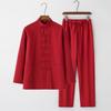 Men's Chinese Style Long-Sleeve Tang Suit Set with Frog Buttons - Retro Tea & Tai Chi Two-Piece