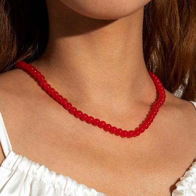Fashionable Minimalist Glass Bead Choker Necklace for Women's Jewelry, Elegant Versatile Collarbone Necklace