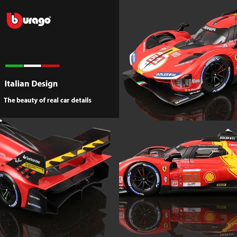 In Stock Bburago 1:18 Le Mans 24h Ferrari 499p No.24 No.50 Bo.51 Coated Simulation Alloy Miniature Model Custom Kid Toy Gift