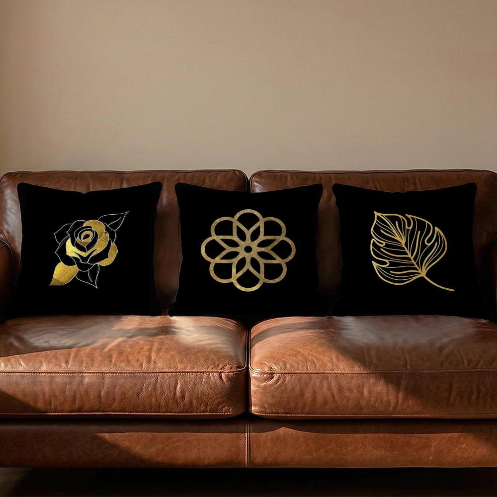 Golden Leaf Pattern Cushion Cover Soft Reversible  Durable Pillow Cover  MultiScene Use for Home  Car Daily Comfort