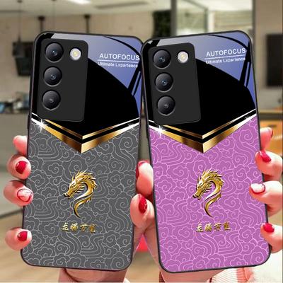 Grifo en forma de V para Y72 33S 11 03 36 96 Lite 35 16 Iqoo 12 V40 SE 5G 29 40 21 30 X80 Pro Vivo Funda de Vidrio Templado para Teléfono Negra
