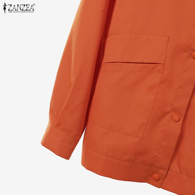 ZANZEA Women Casual Turn Down Collar Loose Long Sleeve Blouse