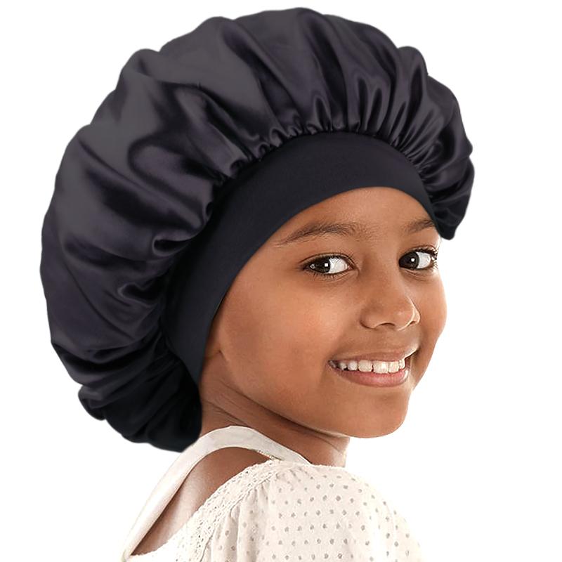 Kids Sleeping Cap Satin Night Sleep Cap Wide Band Elastic Turban Headwear Bonnet Hair Care Cap Infant Bonnet Toddler Hat