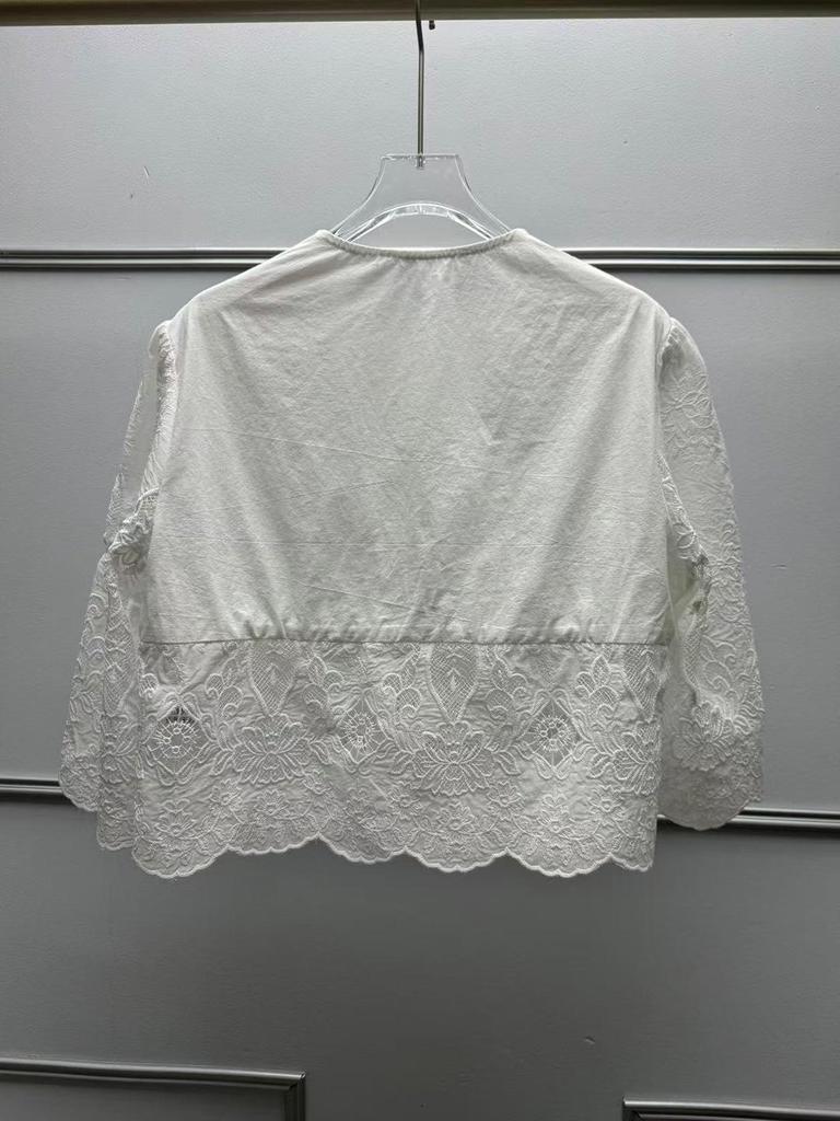 Women's French Retro Short Sleeve Lace Embroidered Top
