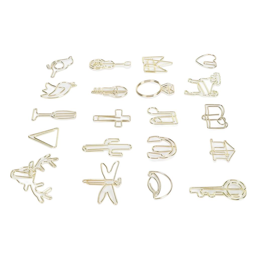 100pcs Paper Clip Gold Series Metal Electroplating Processing Rust Proof Creative 20 Shapes Paper Ma