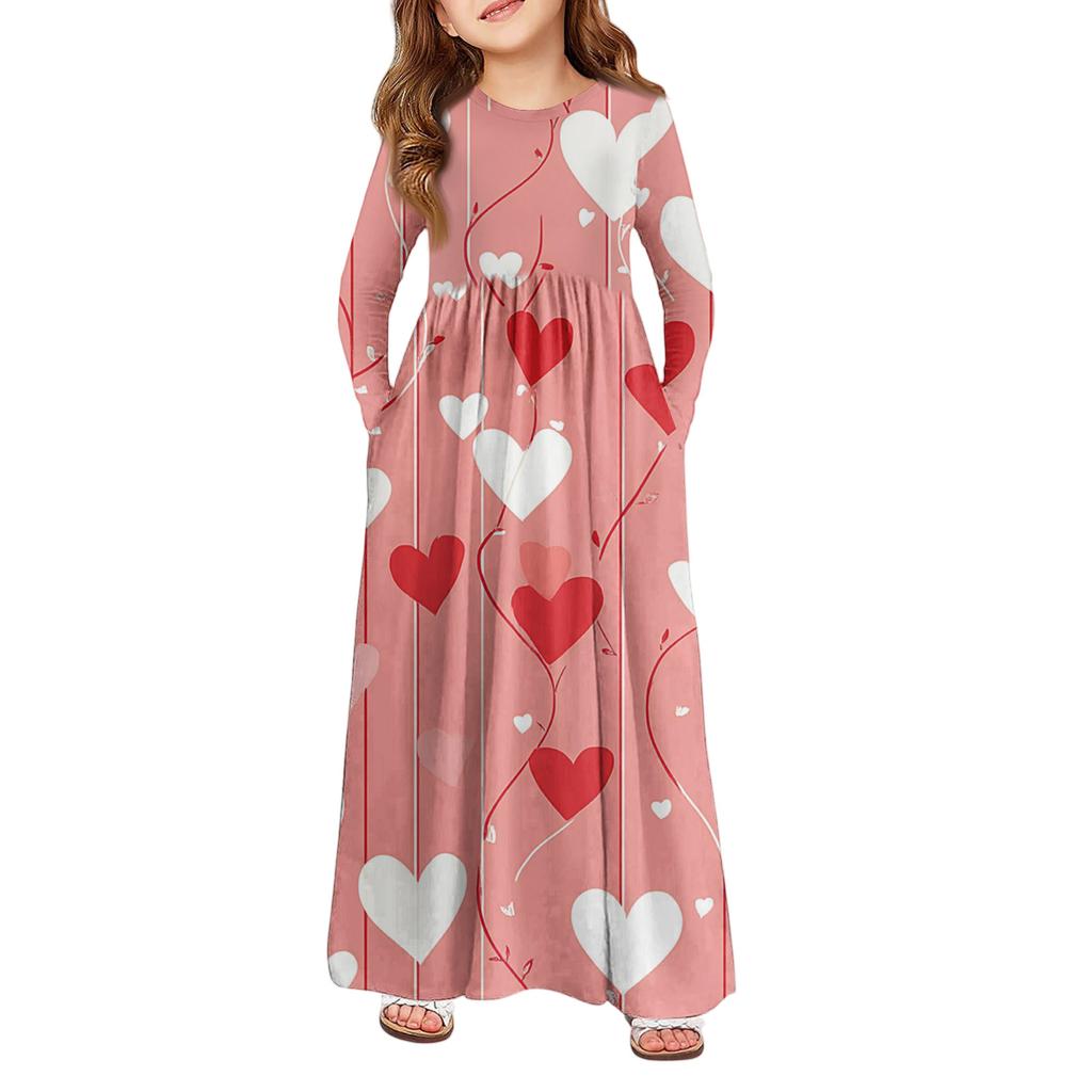 Mädchen Maxi Kleid - Langarm Taschenkleid Valentinstag