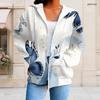Damen Übergröße Kapuzenpullover mit Reißverschluss Langarm Schmetterlingsdruck Weiß Blau Mit Kapuze Und Taschen