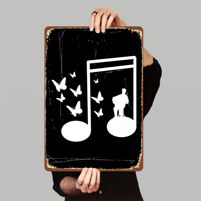 

Creative Music Note Metal Wall Art Accordion Player with Butterflies Design Home Decor Hanging Ornament 7.9x11.8In(20x30cm)