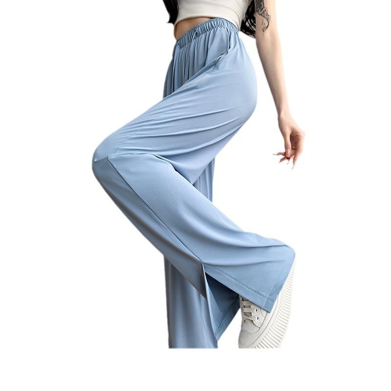 Gray Ice Silk Sunscreen Pants Women's Summer Thin Narrow Version Straight Loose Sports Casual Small Cool Wide-leg Pants