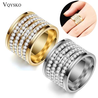 Mode glanzende volledige 4 rijen kristal strass sieraden ring goud kleur roestvrij staal paar trouwringen voor mannen en vrouwen
