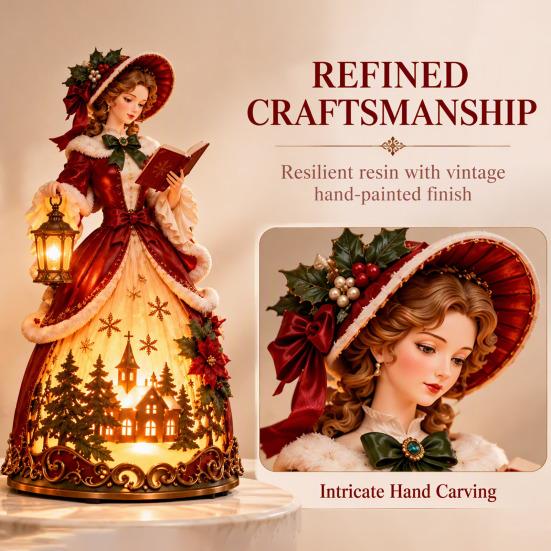 Birthday Present for Friends Christmas Carol Girl Desk Lamp, Resin Victorian Statue Night Light, European Style LED Hand Painted Figurine Gift