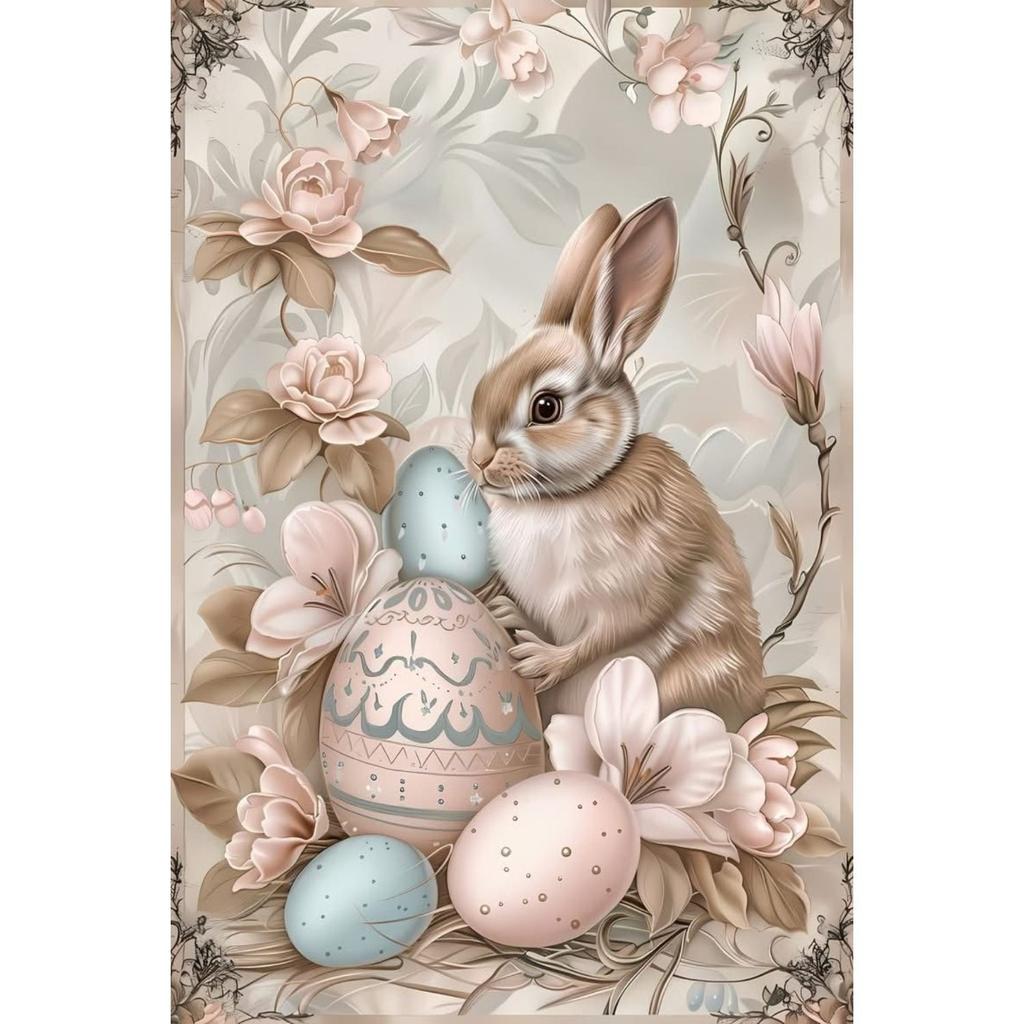 Retro Metal Wall Sign, Easter Bunny with Eggs, Vintage Tin Plate Home Decor