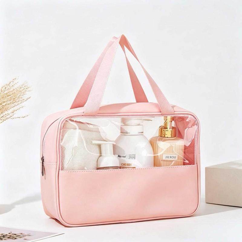 3-Piece Makeup Bag Set Large Capacity Waterproof PU Travel Organizer Transparent Design