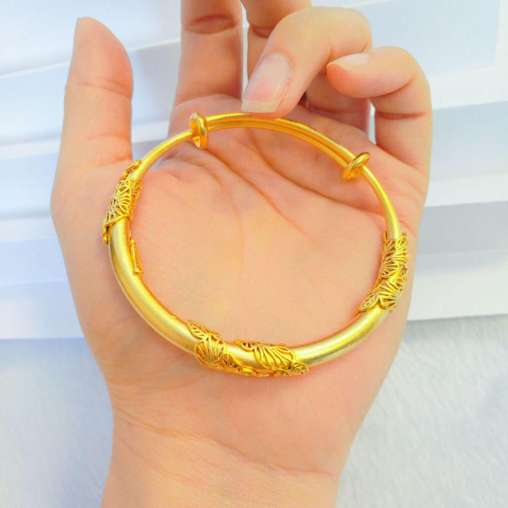 Vietnamese Gold-Plated Acacia Bangle: Adjustable Push-Pull Bracelet for Women