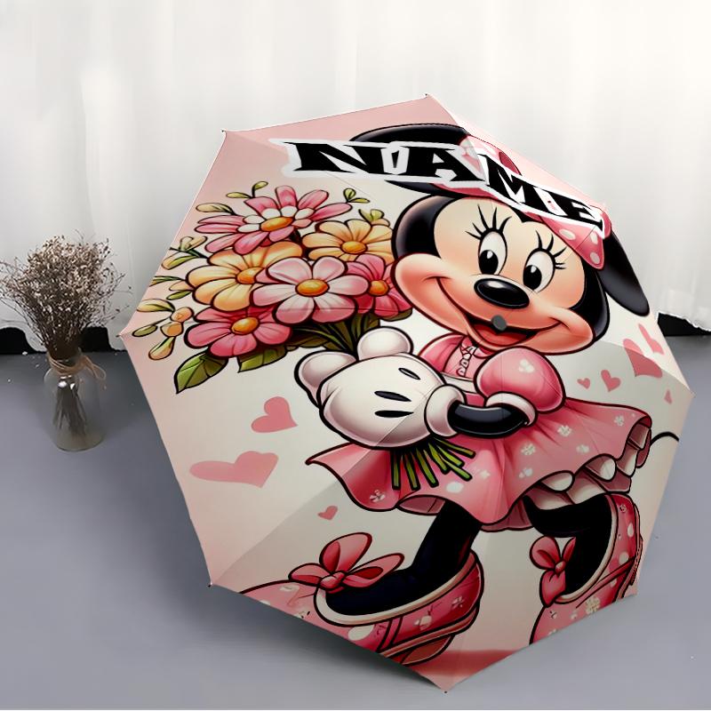 Personalized Name Minnie Print Umbrella - Automatic Open/Close, Eight-Rib Durable Frame, Automatic Folding Umbrella
