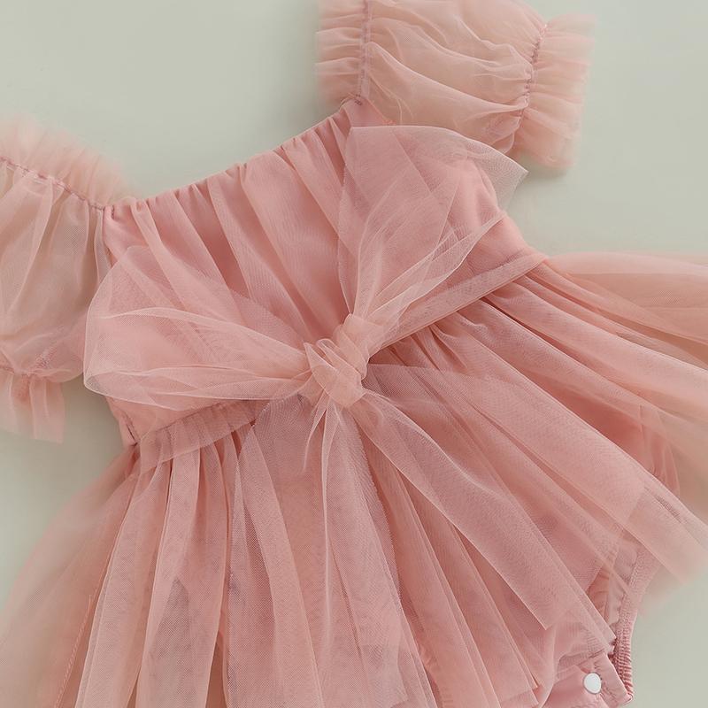 0-24M Princess Baby Girl Romper Nyfødt Spedbarn Småbarn Tyll Jumpsuit + Pannebånd Prinsesse Bursdag Puff Erme antrekk
