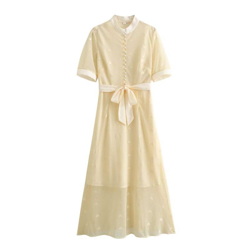 

Kaslead New Arrival Women s Clothing Fashion Style Fashion Casual Elegant Fairy Style Waist-Tight Long Dress Light yellow XS