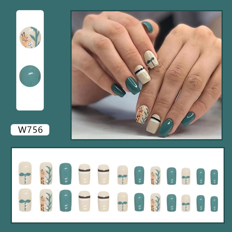 

Натуральный прозрачный озерно-зеленый милый животный нейл-арт жираф листья накладные ногти детский забавный ношение ногтей