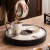Ceramic round tea tray, dual-purpose for household water storage and drainage, tea sea, and outdoor tea tray