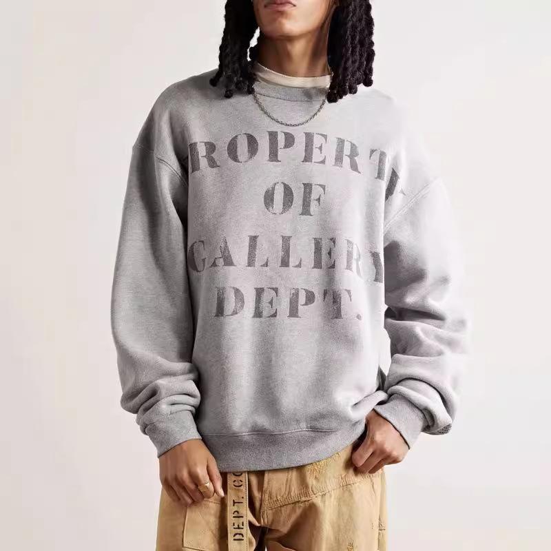 Cross-border European and American trendy brand Gallery Dept shredded letter print printed long-sleeve crew neck sweatshirt for men and women