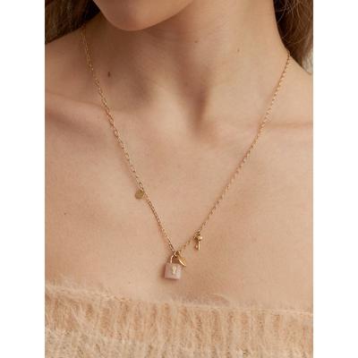 Rose Quartz Lock Heart Long Necklace_Nz1137