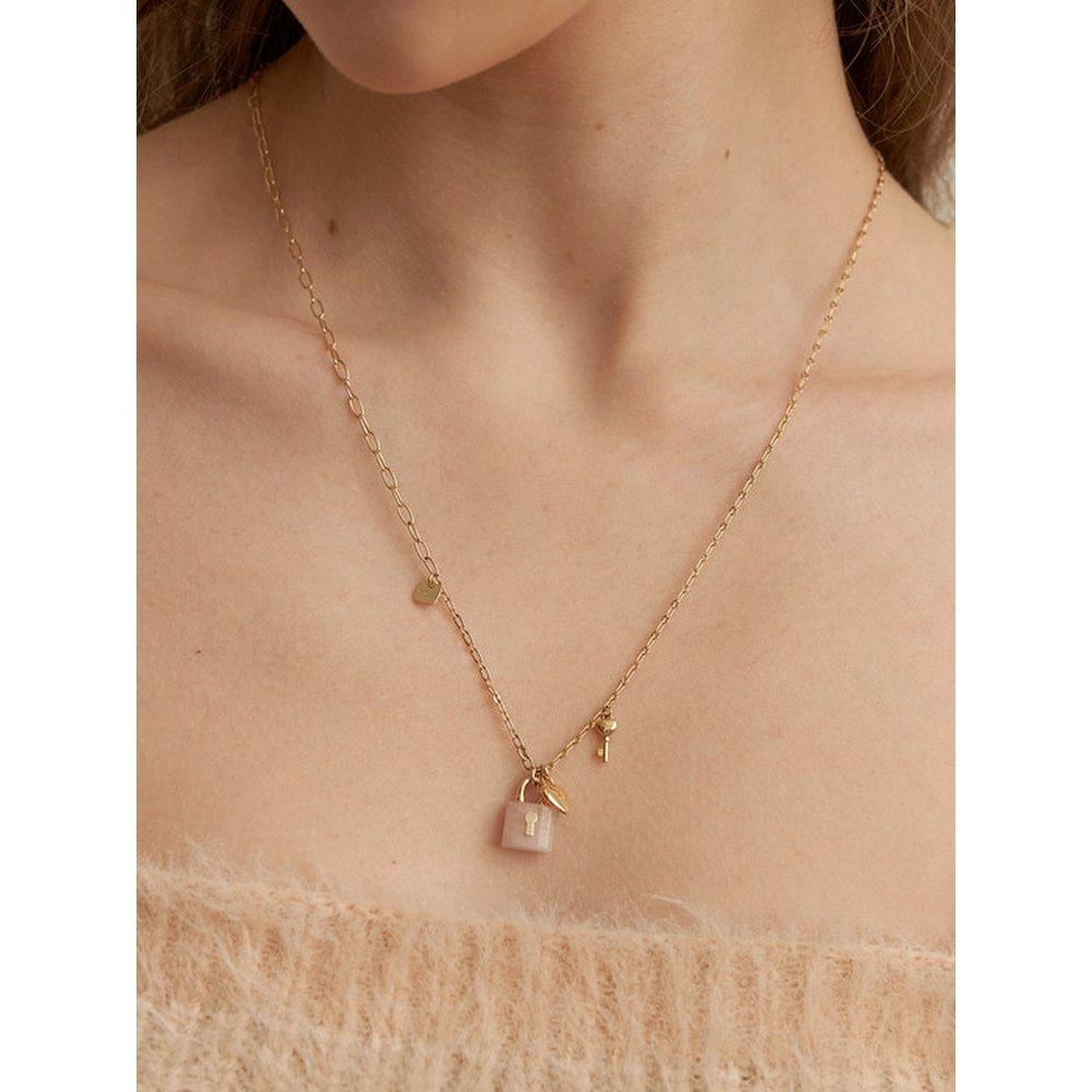 Rose Quartz Lock Heart Long Necklace_Nz1137