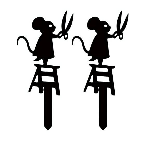 Metal Rat Garden Stake Weather Resistant Black Mouse Trimming with A Big Scissor Yard Sign for Garden Patio Walkway Lawn Fences Backyard Planter