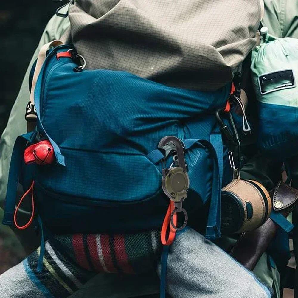 Heavy Duty Retractable Pull Badges ID Reel Carabiner Steel Wire Rope Buckle Key Holder Outdoor Tools
