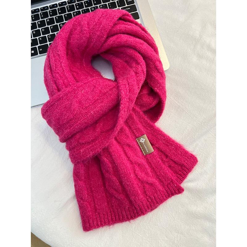 Whitening Avocado Green Twist Scarf for Women Korean Versatile Solid Color Wool Blend Warm Scarf Winter Couple Style