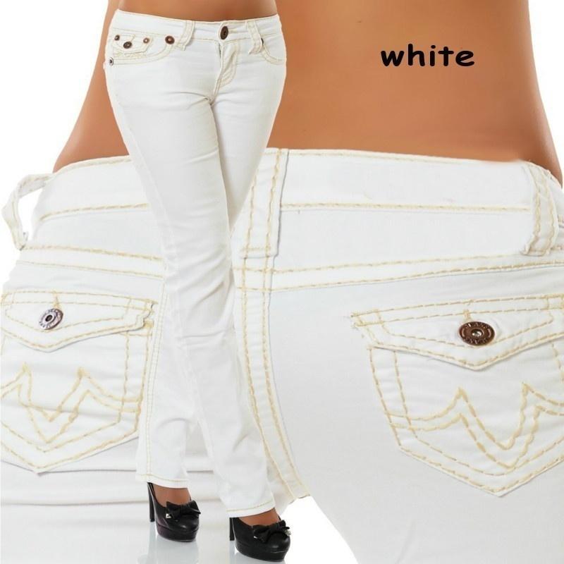 Women's Low Waist Straight Jeans Slim Denim Long Pants Plus Size