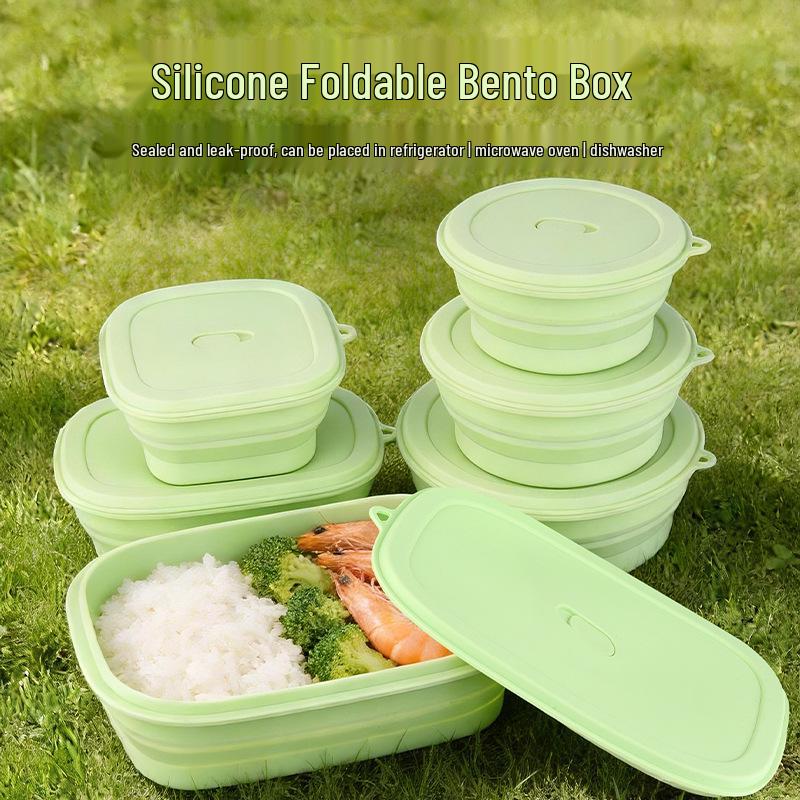 Silikonový bento box vhodný do mikrovlnné trouby: Přenosný, Skládací a Vhodný do lednice pro uchování čerstvosti