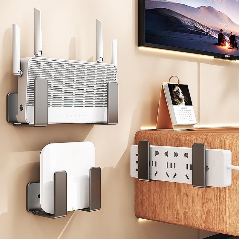 Wandmontage Router Steckdosenleiste Halter Kohlenstoffstahl Multifunktional Wifi Platzierungsregal Platzsparend Bohrlos Wandmontagehalterung