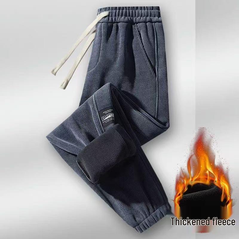 Męskie spodnie dresowe z chenille'u, sztruksu i polaru - Luźne, codzienne, w dużych rozmiarach (Trend Jesień/Zima 2025)